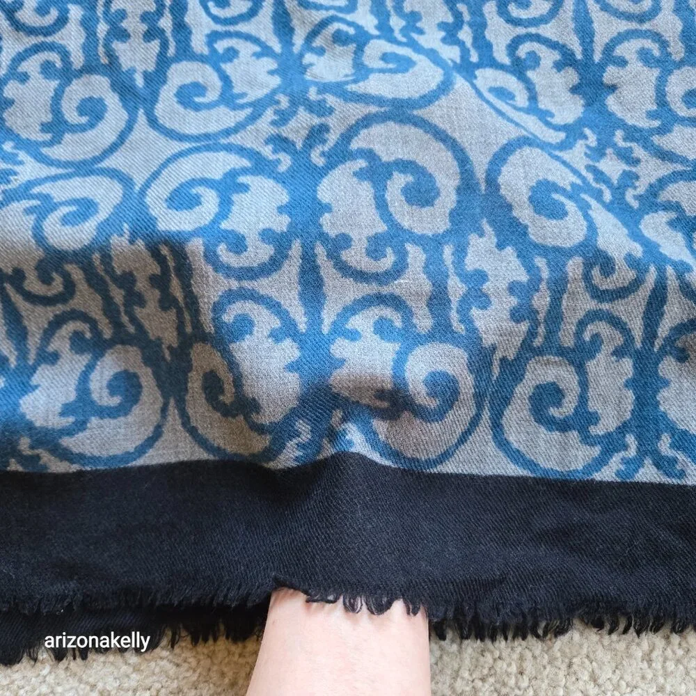 Lightweight Wool Scarf Blue Grey Black